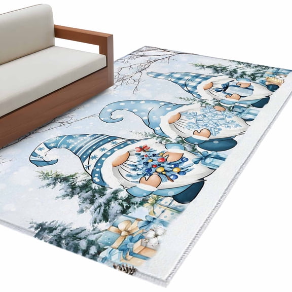 Christmas Blue Dwarf Area&nbsp;Rug 3x5ft Winter Snowing Pine Tree Branches Xmas Non-Slip&nbsp;Washable Square&nbsp;Rugs Soft Felt Indoor Floor Mat for Bedroom Kitchen Living Room Bathroom