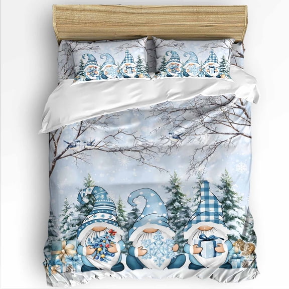 Christmas Blue Dwarf Twin Size Comforter Set, Winter Snowing Pine Tree Branches Xmas Soft Bedding for All Seasons, 4 Pcs Bed Set with 1 Comforter (68"x86") ,1Sheet(66"x116"), 2 Pillowcases (19"x29")