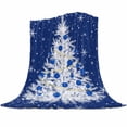 thumbnail image 1 of Christmas Blue Flannel Blanket for Bed,Travel and Camping, White Xmas Tree Winter Snowflakes Super Soft Cozy Blanket for All Seasons 60" x 80", 1 of 6