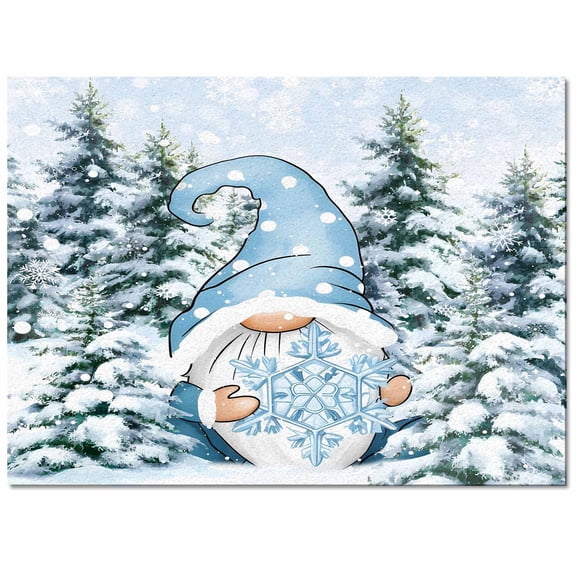 Christmas Blue Gnome Area Rug 2x3ft Snowflakes Xmas Trees Winter Snow Scene Non-Slip Washable Square Rugs Soft Felt Indoor Floor Mat for Bedroom Kitchen Living Room Bathroom
