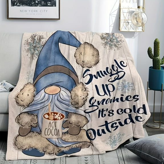 Christmas Blue Gnome Print Blanket Office Home Shawl Leg Cover Flannel Warm Blanket Suitable For Nap Sofa Bed Travel Camping Living Room Office Sofa Chair Bed Warm