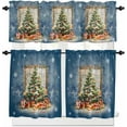 thumbnail image 1 of Christmas Blue Kitchen Curtains and Valances Set, Rod Pocket Curtains Tier Farmhouse Window Curtains 24 Inch Length, Green Pine Tree Winter Snowflake Ball 3 Piece Kitchen Curtains Set, 1 of 6