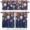 thumbnail image 1 of Christmas Blue Kitchen Curtains and Valances Set, Rod Pocket Curtains Tier Farmhouse Window Curtains 24 Inch Length, Poinsettia Flowers Ball Leaves Snowflake 3 Piece Kitchen Curtains Set, 1 of 6