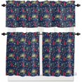 thumbnail image 1 of Christmas Blue Kitchen Curtains and Valances Set, Rod Pocket Curtains Tier Farmhouse Window Curtains 24 Inch Length, Xmas Green Red Pine Trees Snowflake 3 Piece Kitchen Curtains Set, 1 of 6