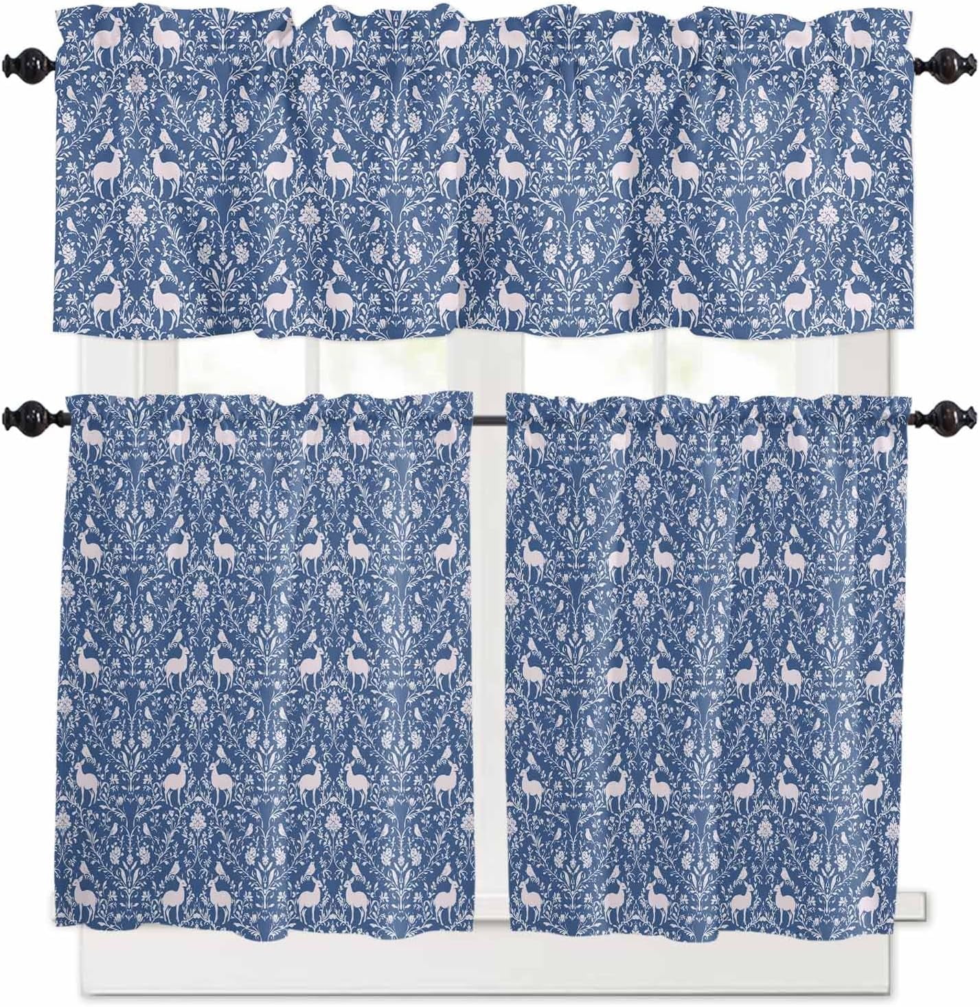 Christmas Blue Kitchen Curtains and Valances Set, Rod Pocket Curtains ...