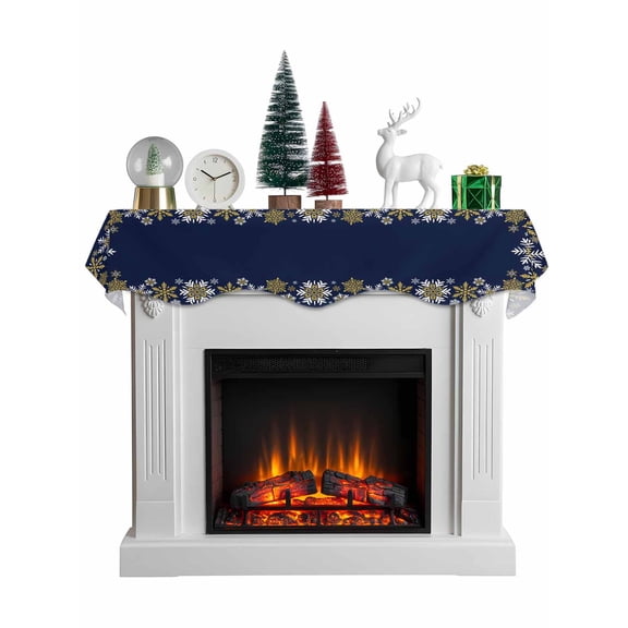 Christmas Blue Mantel Scarf Fireplace Decorations for Living Room, Xmas Golden Snowflakes Winter Vintage Fireplace Mantel Scarf Cover Runner for Halloween/Thanksgiving/Christmas Decor 60"x17"