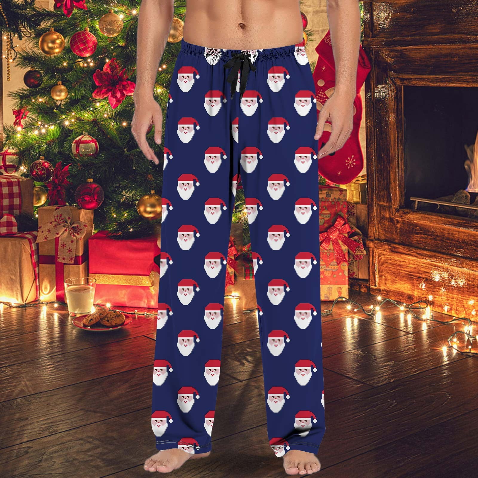 Christmas Blue Men S Pants Mens Casual Pajama With Drawstring And Pockets Gift Polyester Walmart
