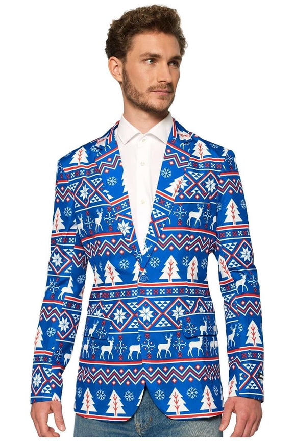 Men's Blazers Christmas Blue Nordic Jacket - S Blue
