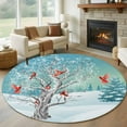 thumbnail image 1 of Christmas Blue Round Rug 5ft Washable Circle Kitchen Rugs Non Slip Cardinal Birds Winter Snowy Tree Large Area Rug Indoor Floor Carpet for Bedroom Living Room Home Office Dining Room Nursery, 1 of 8