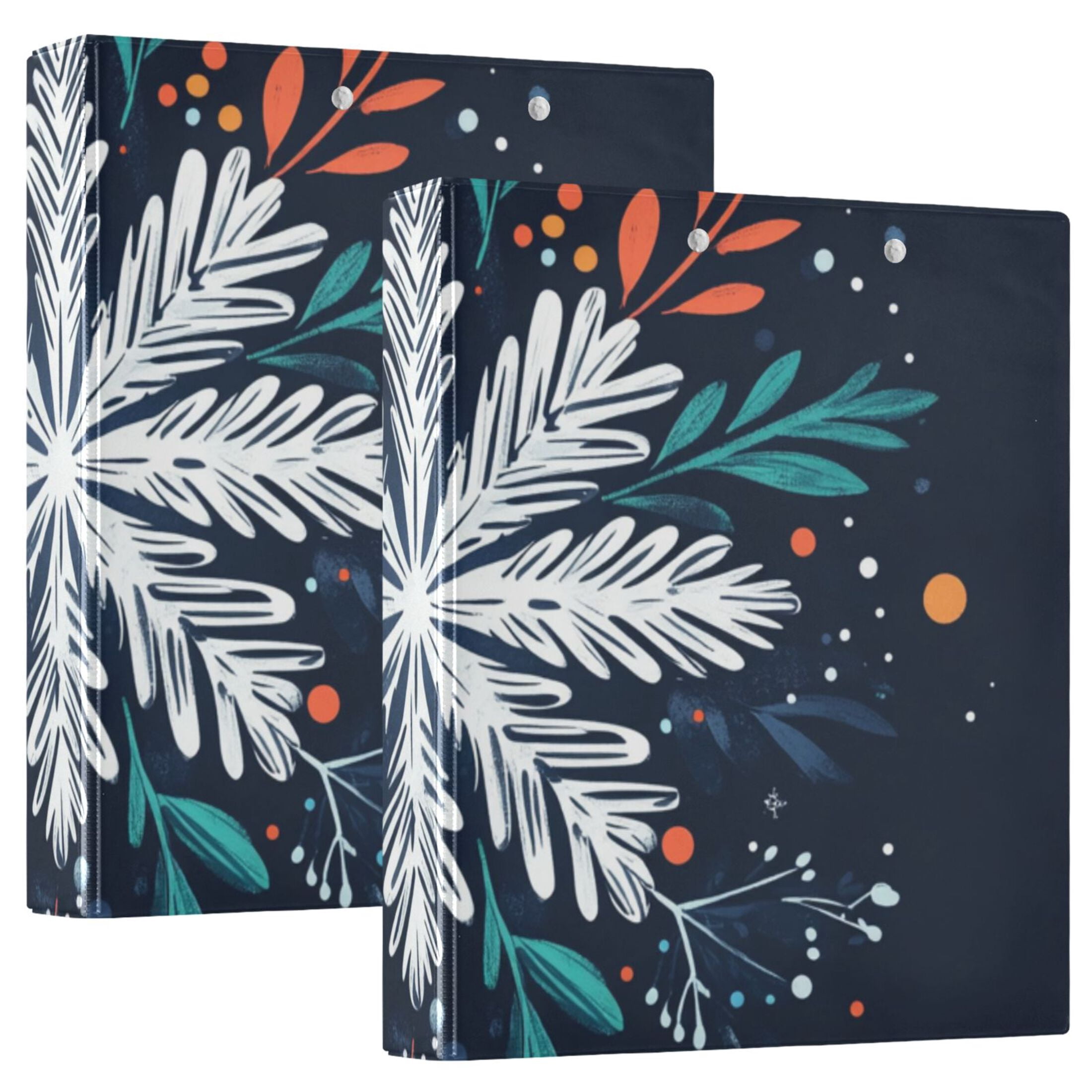 Christmas Blue Snowflake 3 Ring Binders 1.5 inch Hardcover File Folders with Interior Pockets A4 Size Organizer for School Office Hospital Set of 2