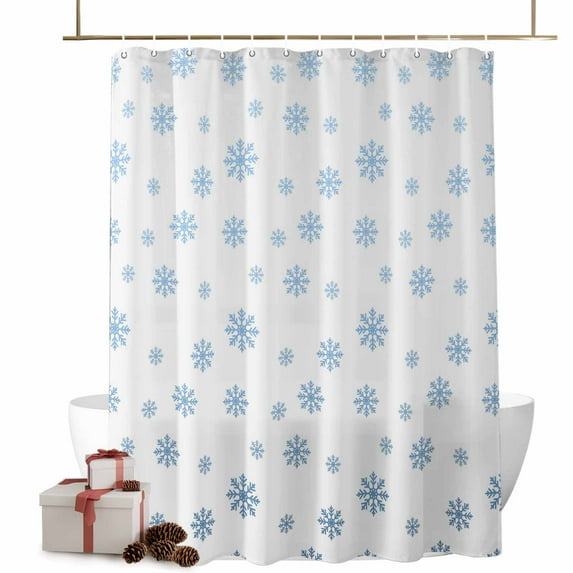 Christmas Blue Snowflake Bathroom Shower Curtain Winter Simple Waterproof Washable Shower Curtains for Bathtub Bath Decor with Grommets and Hook 72 X 84 Inch