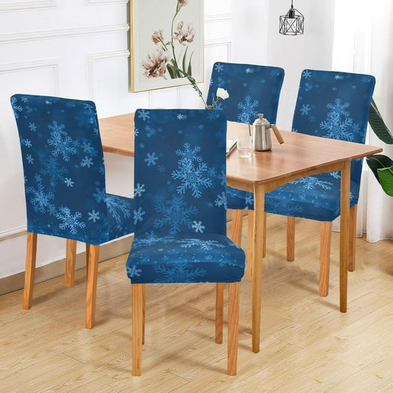 Christmas Blue Snowflake Dining Room Chair Covers Set of 4,Stretchable Removable Washable Spandex Kitchen Chair Protector Slipcovers for Restaurant,Hotel,Ceremony,Christmas,Festival Decoration