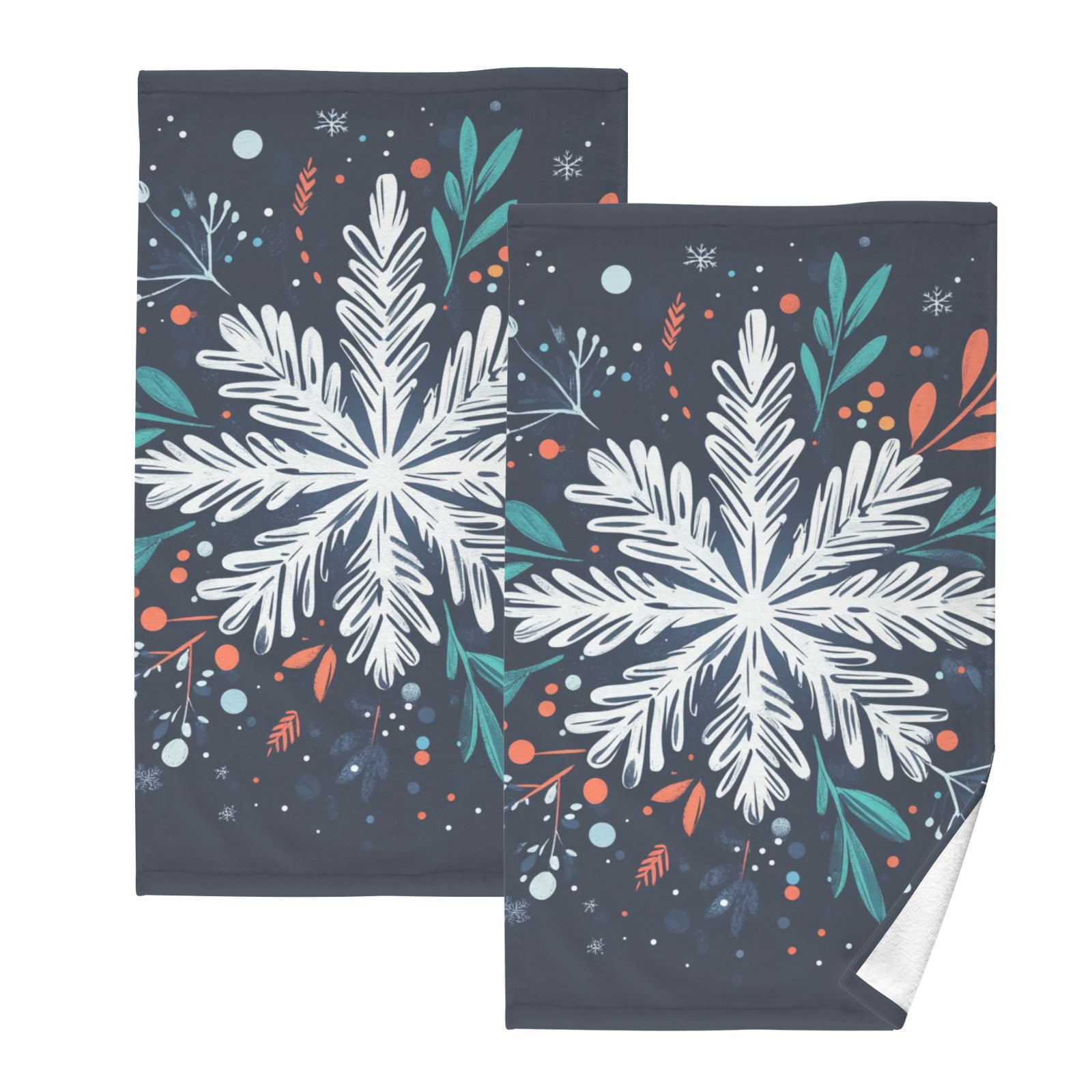 Christmas Blue Snowflake Hand Towels Cotton Bath Towels Large Face Towels Absorbent for Bathroom 2 Packs