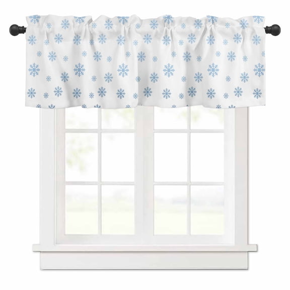 Christmas Blue Snowflake Valances for Windows Winter Simple Rod Pocket Curtain Valance Window Treatment Short Curtains for Kitchen Living Room, 60"x14"