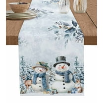Christmas Blue Snowman Burlap-Cotton Table Runner 72 Inches Long,Xmas Botanical Snowflake Farmhouse Table Runners,Outdoor Dining Tablecloths Decor for Baby Shower/Party/Wedding 18x72