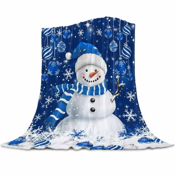 Christmas Blue Snowman Flannel Blanket for Bed,Travel and Camping, Xmas Balls Snowflake Super Soft Cozy Blanket for All Seasons 40" x 50"