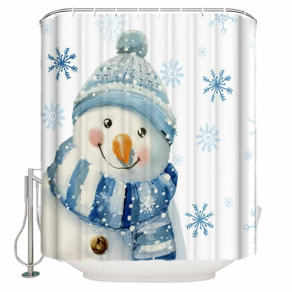 Christmas Blue Snowman Shower Curtains for Bathroom Waterproof Fabric Bath Curtains Decor Bath Tub Curtain Xmas Snowflake Winter Decorative Shower Curtain Sets with 12 Hooks, 72x72 Inch