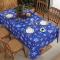 thumbnail image 1 of Christmas Blue Table Cloth, White Snowflake Print, Flannel Backed Vinyl Tablecloth for Rectangle Tables, Waterproof PVC Plastic Table Cover for Christmas Winter, Holiday Party Use 52 x 70 Inches, 1 of 6