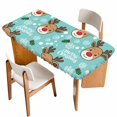 thumbnail image 1 of Christmas Blue Table Cloths for 3 Foot Rectangle Tables, Xmas Cute Elk Winter Leaves Cartoon Snowflake Patio Waterproof Elastic Fitted Tablecloths, Washable Rectangular Table Cover for Camping, 1 of 8