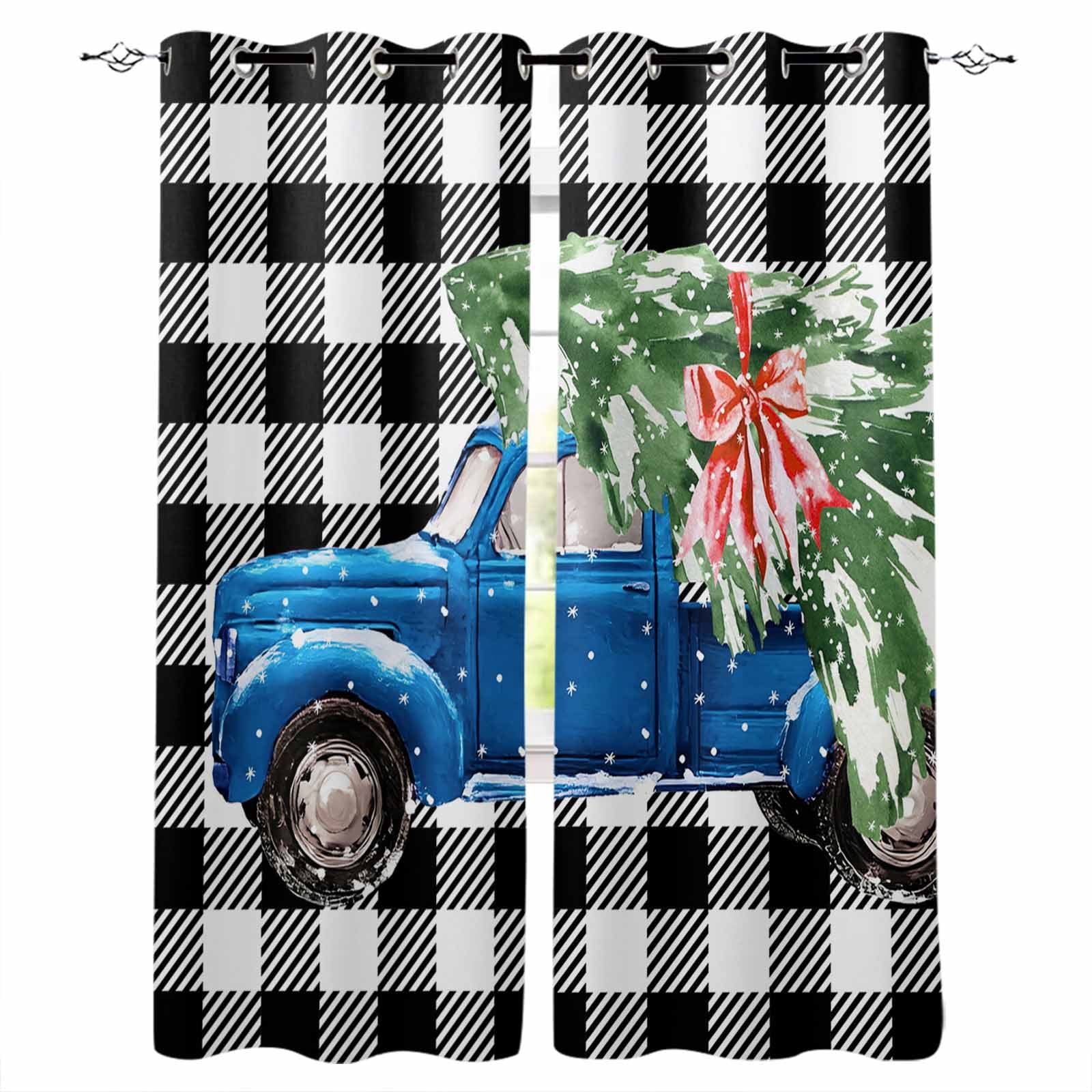 Christmas Blue Truck Blackout Curtains for Bedroom/Living Room, Thermal ...