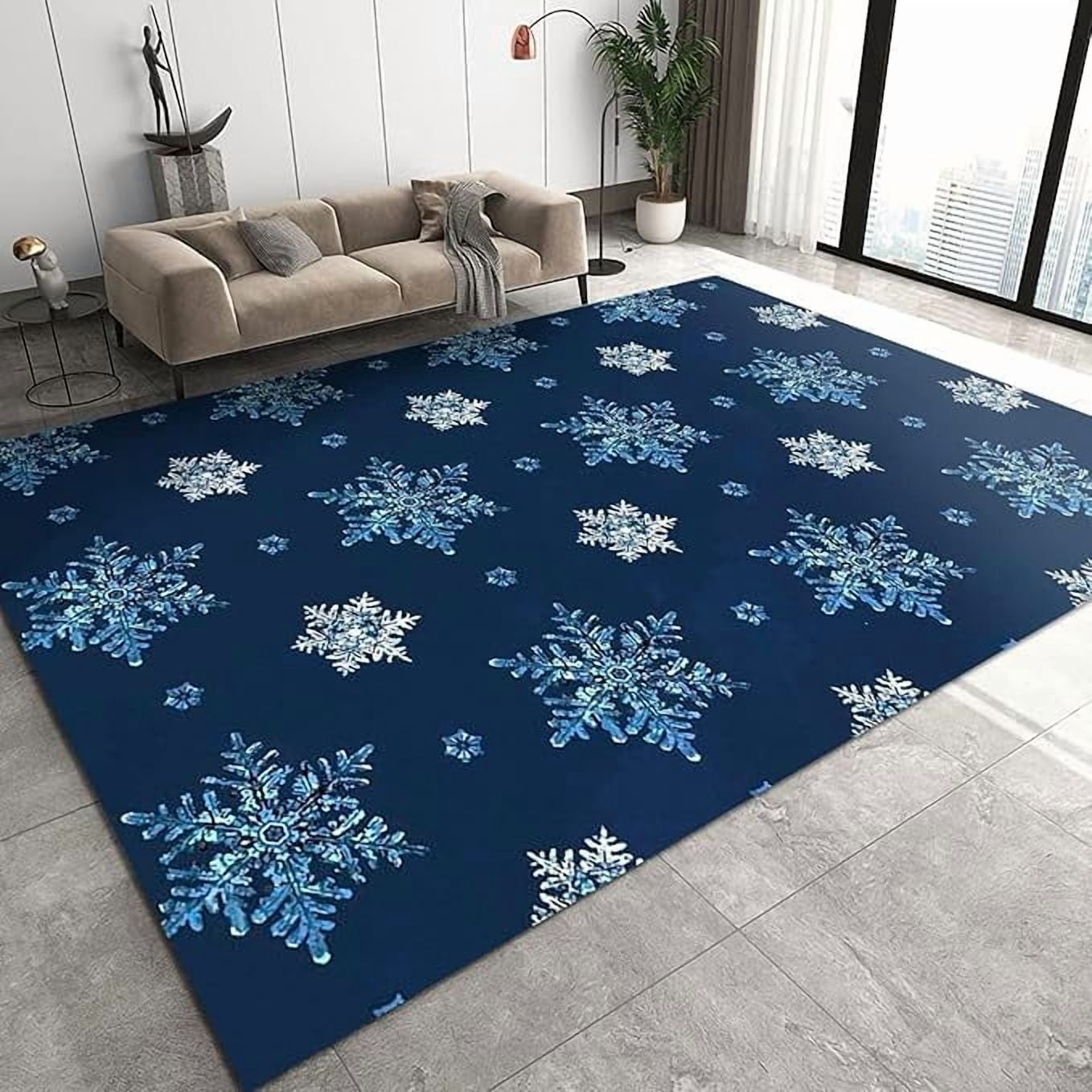 Round Blue Snowflake Rug Christmas Blue White Snowflakes Area Rug, Blue Snowflake Texture Home ...