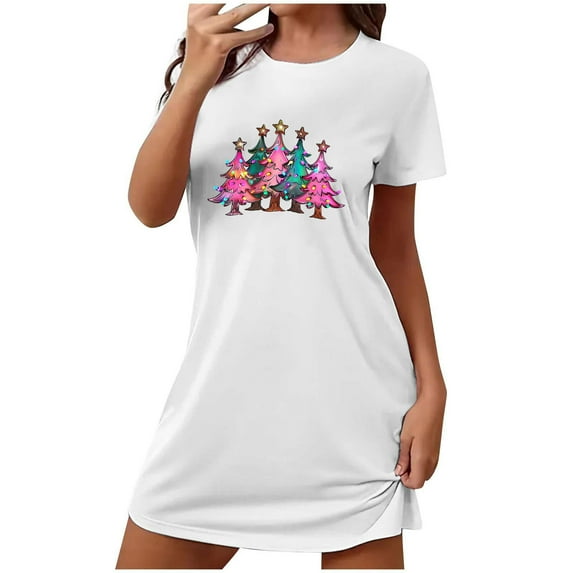 Christmas Bnwani Womens Nightgowns & Sleepshirts Oversized Crew Neck Short Sleeve Printed White Size S-XXL