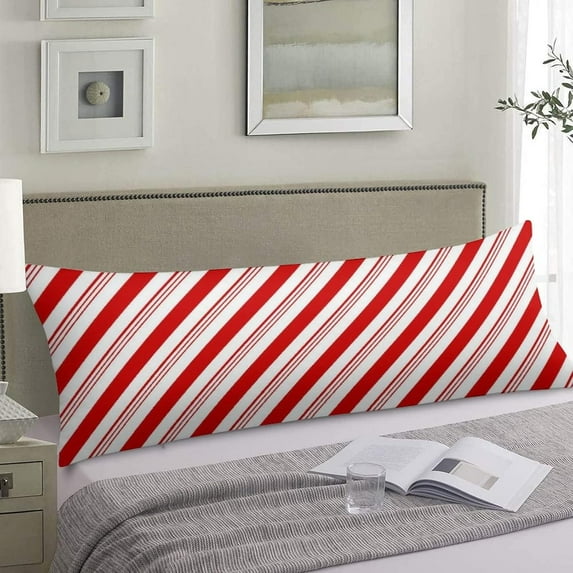Christmas Body Pillow Cover Xmas Holiday Candy Cane Peppermint Candy Red White Lines Stripes Cushion Long Pillowcase with Zipper Decorative Soft Farmhouse Bedding Pillow Cases for Couch,Sofa 20"x54"