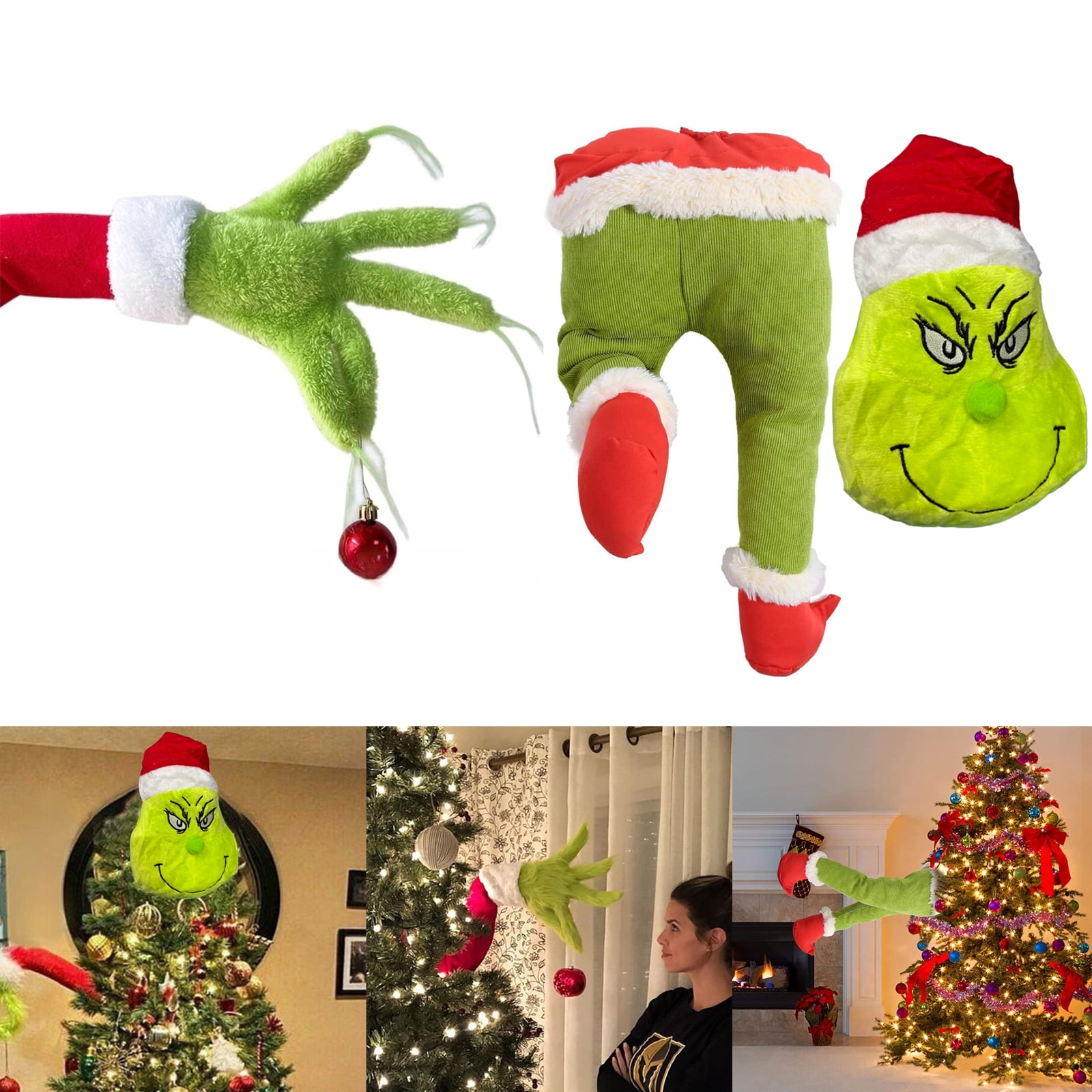 Christmas Body Tree Decorations,Grinch Tree Topper Arm Head and Legs