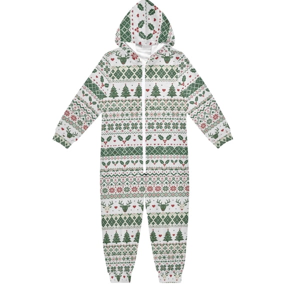 Christmas Bohemian Style Boys & Girls Hooded One-Piece Pajamas Warm Crystal velvet Hooded Long Sleeve Loungewear Jumpsuit Unisex
