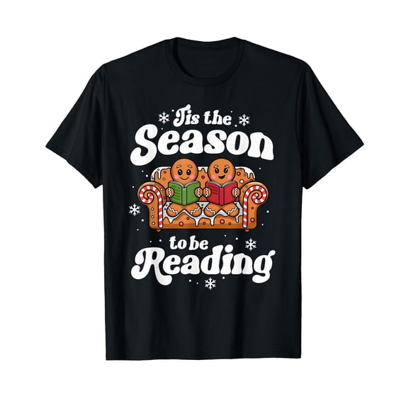 Read Books In The Library Christmas Book Lover Gingerbread Library Reading Bookaholic T-shirt ...