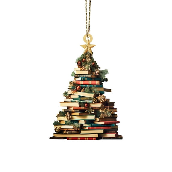 Christmas Book Tree Ornament, Book Lovers Ornament Christmas Coffee Tree Bookshelf Ornament, Tree Pendant Gift for Her Librarian, Reading Vintage Book Christmas Ornament for Christmas Decors
