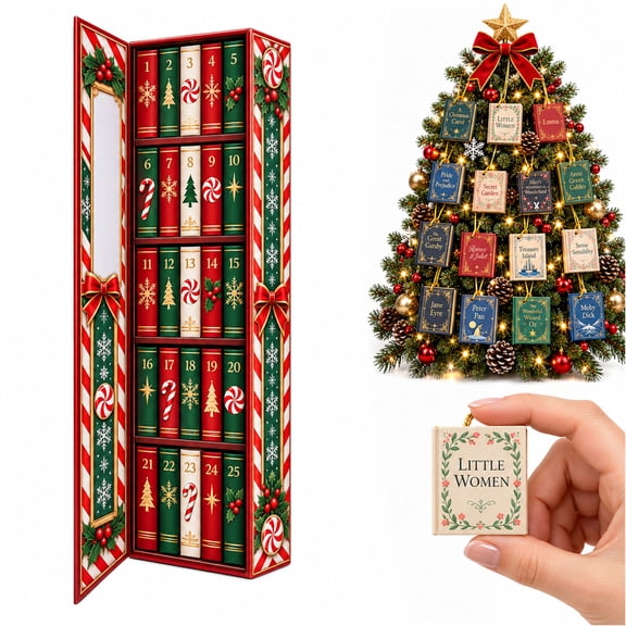 Christmas Bookshelf Advent Calendar, 25 Numbered MaChristmas Bookshelf Advent Calendar, 25 Numbered Mini Books, Holiday Countdown Gift Setini Books Blind Box, Festive Countdown Decor Gift
