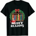 thumbnail image 1 of Christmas Bookshelf Coffee Merry Reading Holiday Design Black Graphic T-Shirt for Men and Women ,Tops Tee, 1 of 4