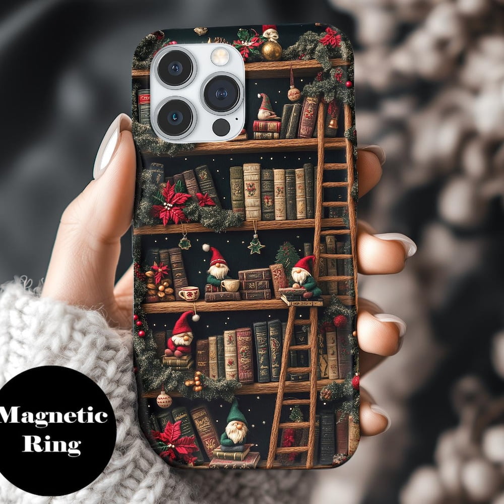 Christmas Bookshelf Cozy Library Phone Case with iPhone 17 to 11 Pro ...
