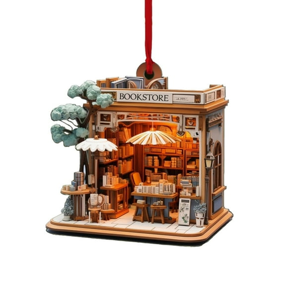 Christmas Bookstore Ornament | Book Gift Christmas Book Tree Ornament 2D Flat Acrylic Bookstore Books Stacked Christmas Tree Ornament Christmas Bookshop Ornament for Book Lover丨C