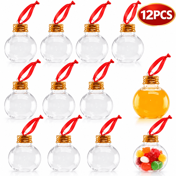 Christmas Booze Balls Fillable Christmas Tree Hanging Ornaments Clear Plastic Ornament Shots Pendant Balls for Xmas Home Party Decor Round 12Pcs