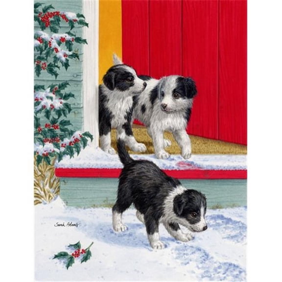 Christmas Border Collie Pups Flag Canvas House Size
