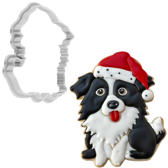Christmas Border Collie With Santa Hat Cookie Cutter 4 Inch Made in USA by WONDERTORY