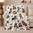 thumbnail image 1 of Christmas Boston Terriers with Scarves, Festive Holiday Style for Dog Lovers, Presents and Holly Scene and Christmas Gift, Soft Flannel Blanket for Family Room and Bedroom, Pet Home Decor, 1 of 9