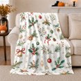 thumbnail image 1 of Christmas Botanical Holly Golden Baubles, Festive Holiday Scene, Warm Flannel Blanket for Living Room and Reading Nook, Art Lovers Christmas Gift, Festive Home Decor, 1 of 9
