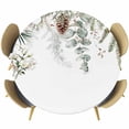 thumbnail image 1 of Christmas Botanical Round Tablecloth 55-60 Inch Round Fitted Table Cloth with Elastic Edge, Eucalyptus Leaves Xmas Pinecone Cotton Waterproof Table Cover Protector for Outdoor Picnic Party Dining, 1 of 6