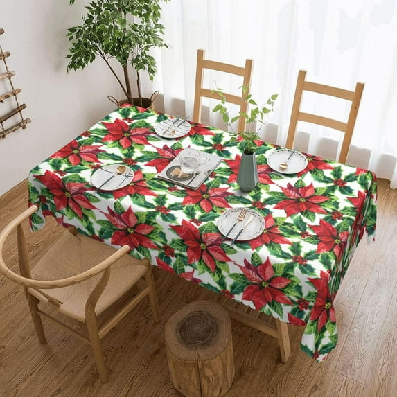 Christmas Botanical Tablecloth Rectangle, New Year Table Cloth Xmas Washable Table Cover for Holiday/Picnic/Dining/Party Decoration, 60 X 84 Inch