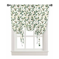 Christmas Botanical Tie Up Curtains for Window, Green Xmas Leaf Berry Thermal Insulted Balloon Shade Adjustable Rod Pocket Curtains Valance Panels for Kitchen Bathroom Café 34 x 45