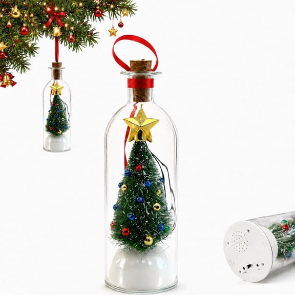 Yucurem Recordable Christmas Tree in a Bottle Ornament, 30-Second Voice Recording Keepsake with Snowy Mini Tree, Ideal Gift for Christmas