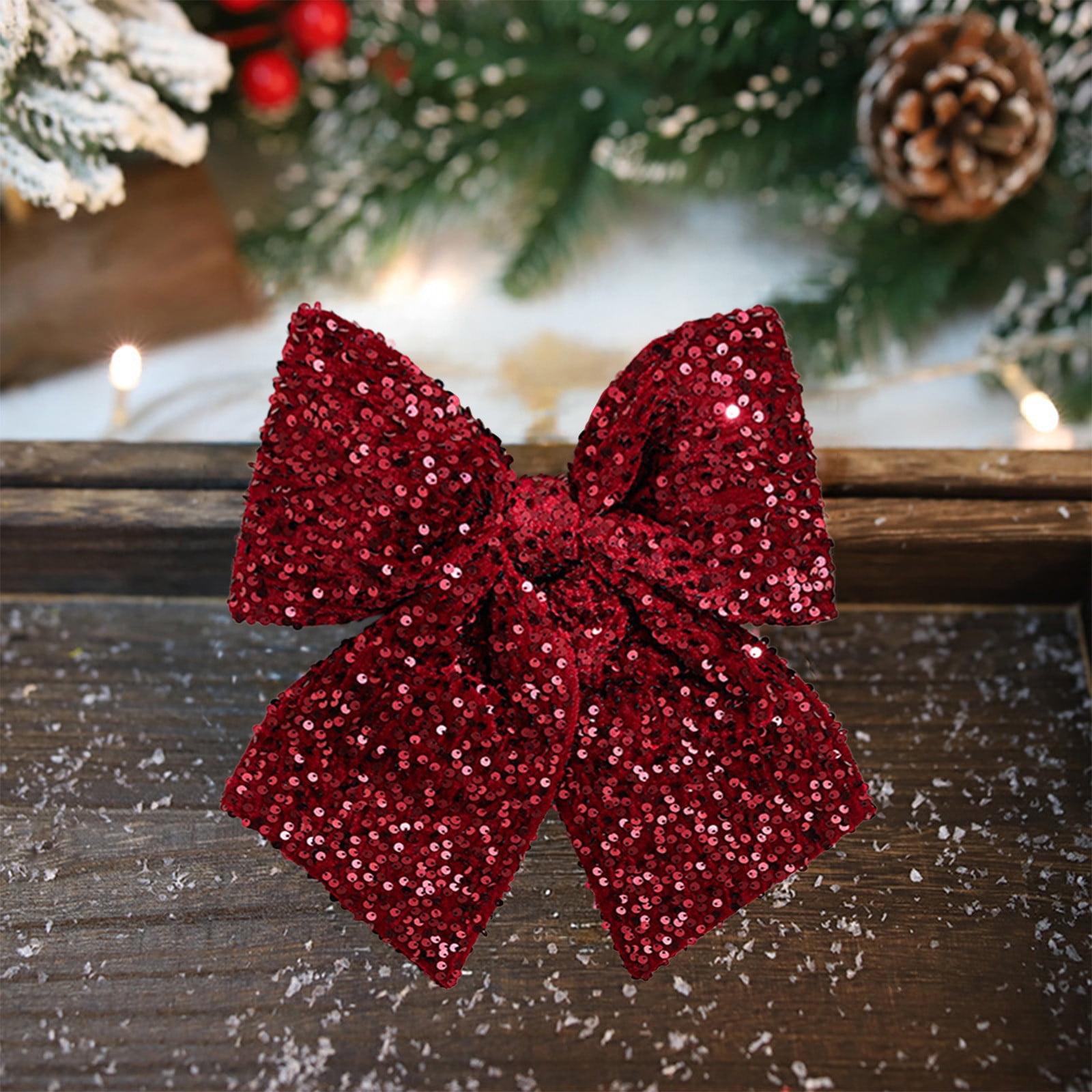 Christmas Bow 11x10 Inches Premium Velvet Ribbon with Sequins Glitter Decoration for Christmas Tree Wedding Gift Box Party Decor Multiple Size Options Available