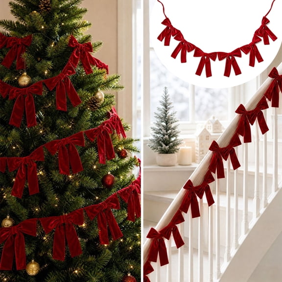 Christmas Bow Banner - Polyester Red Pull Flag for Wedding, Party, and Home Decor.