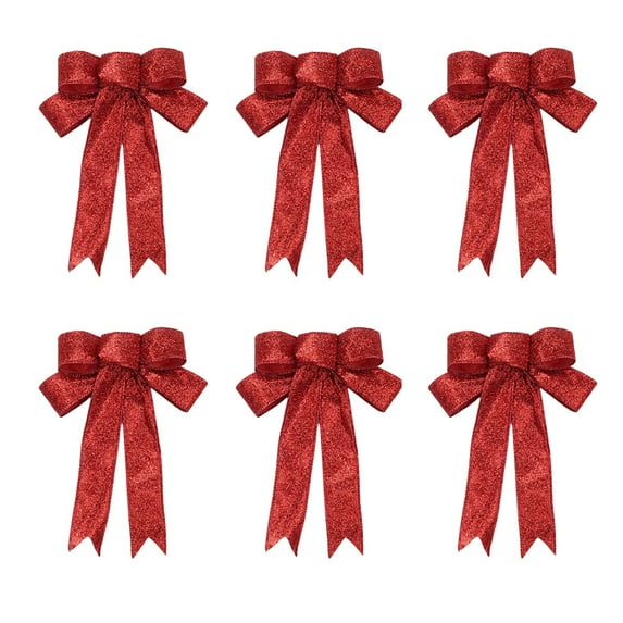 Christmas Bow Bulk 6Pcs Set,9 Inch Glitter Sparkly Bowknot for Xmas Wreath Garland Treetopper Gift Package Ornament (Red)
