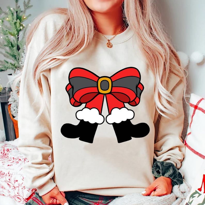 Christmas Bow Bundle Sweatshirt, Christmas Character Bow Shirt, Santa Claus Sweatshirt, Reindeer Shirt, Elf Bow Shirt, Gingerbread Christmas Sweatshirt