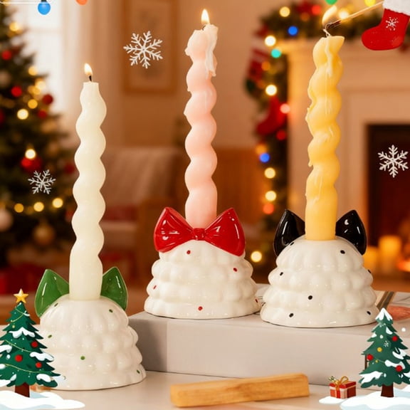 Christmas Bow Candlestick Base - Festive Ribbon Decor Candle Holder, Durable Metal Design for Holiday Tabletop Decor, Elegant Christmas Candle Stand for Home & Party, Romantic Festive Accent, D