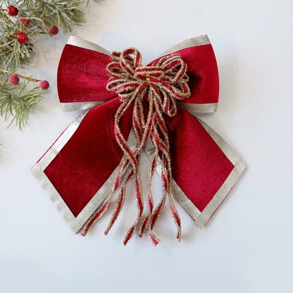 Christmas Bow Decoration Large Red Velvet Bows with Gold Trim, Pre-Tied Decorative Bows for Christmas Tree, Wreath, Garland, Front Door, Outdoor Holiday Party Décor